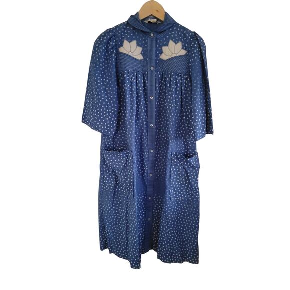 Vintage Models Coat Blue Floral Housecoat - Picture 1 of 8